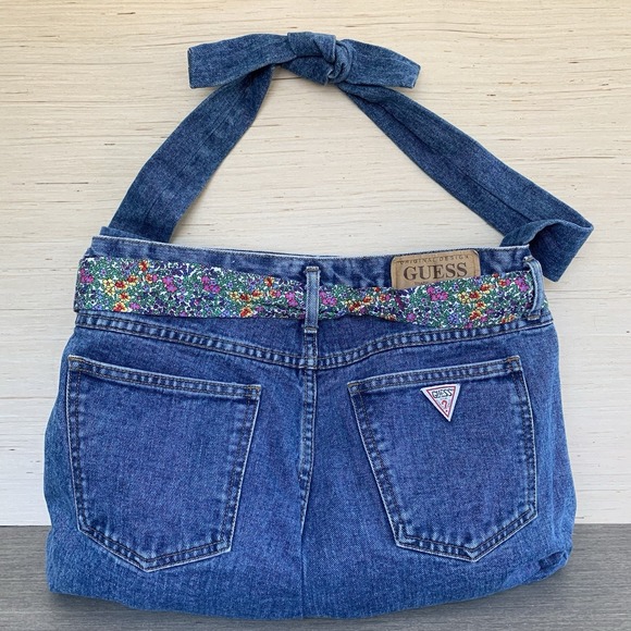Guess Jeans George Marciano 1980's Custom Made Denim Fashion Shoulder Bag Purse - Picture 2 of 16